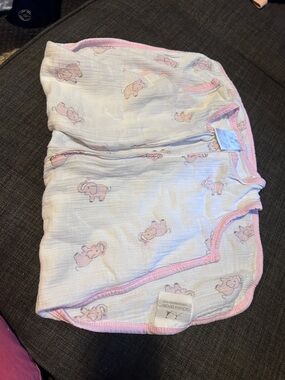 aden + anais Pink Elephant Muslin Sleep Sack with Pink Trim 0-6 mos.